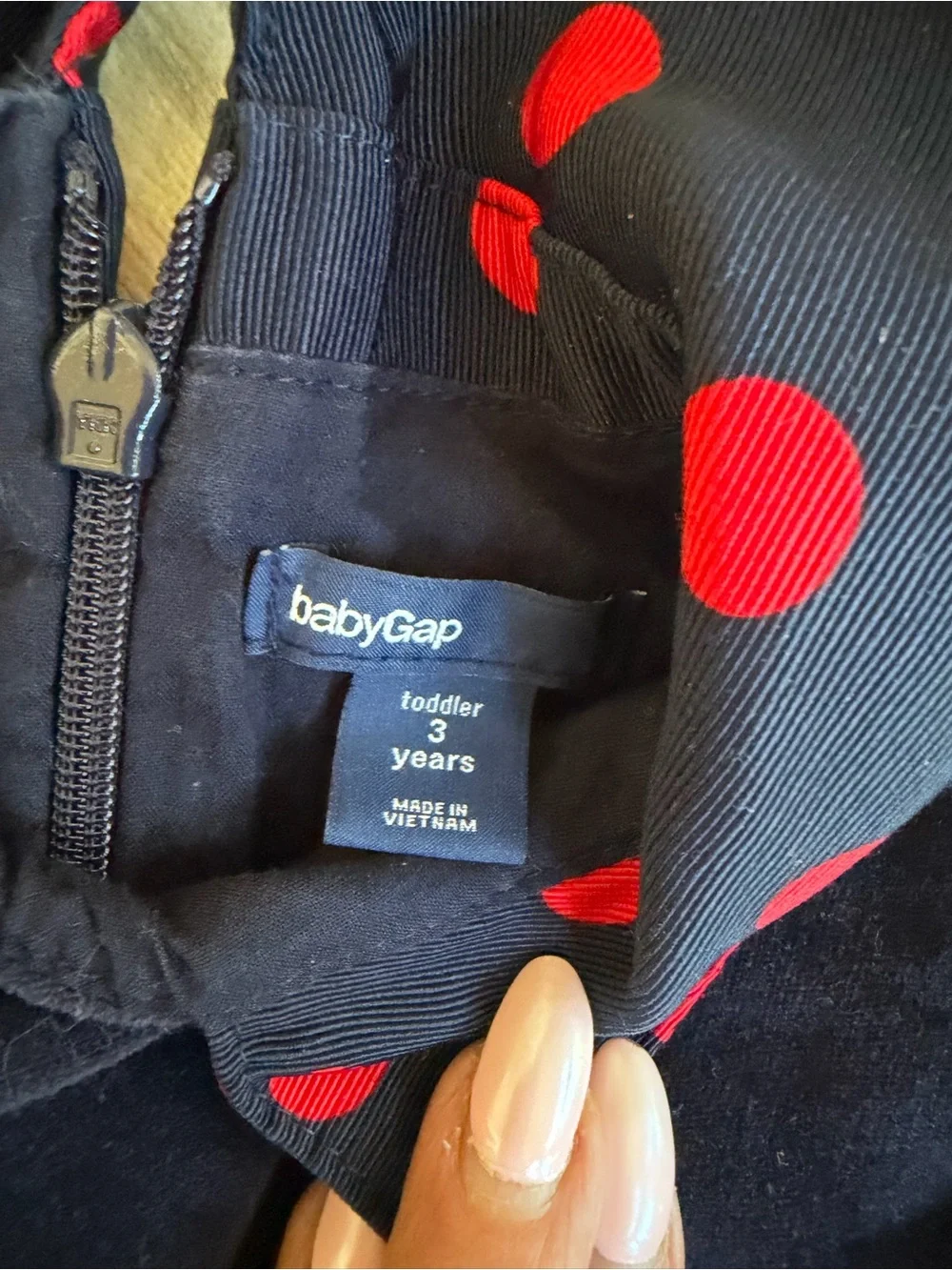 GAP Navy Dress with Red Polka Dot Skirt and Collar